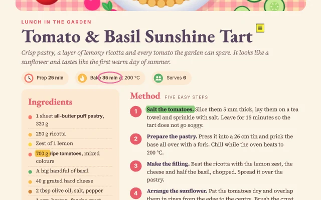 A recipe page with a green highlight and a circled number.
