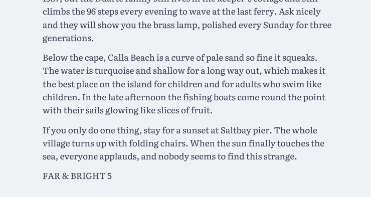 The reading view in the Catppuccin Latte theme: the magazine's article set as one calm column of text.