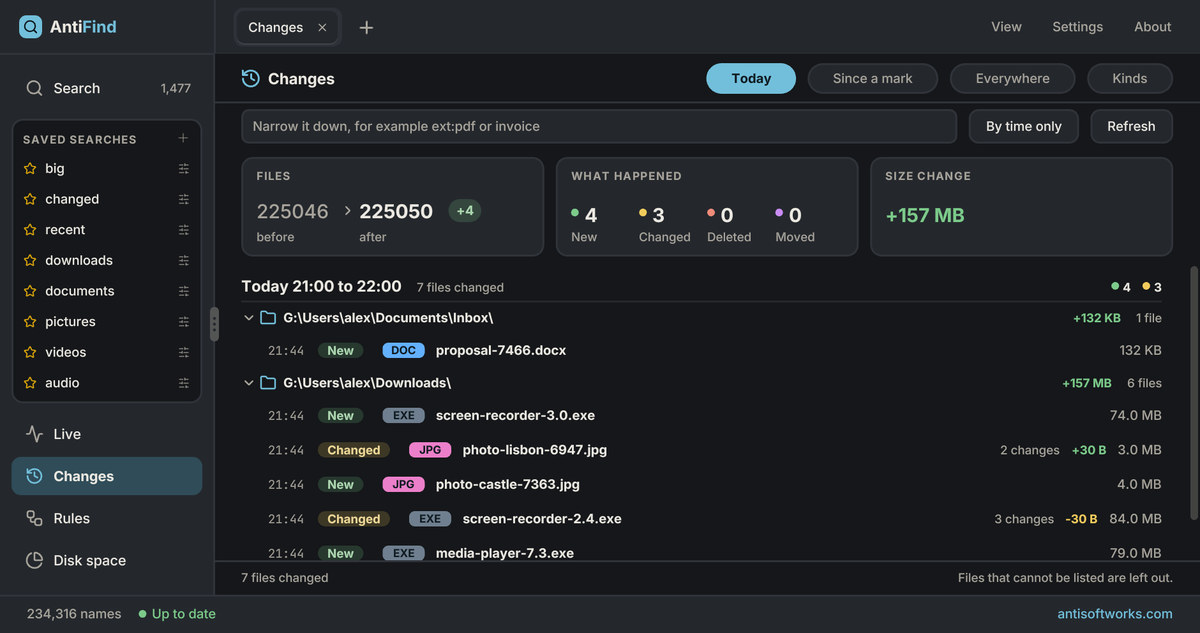 AntiFind Changes, dark theme