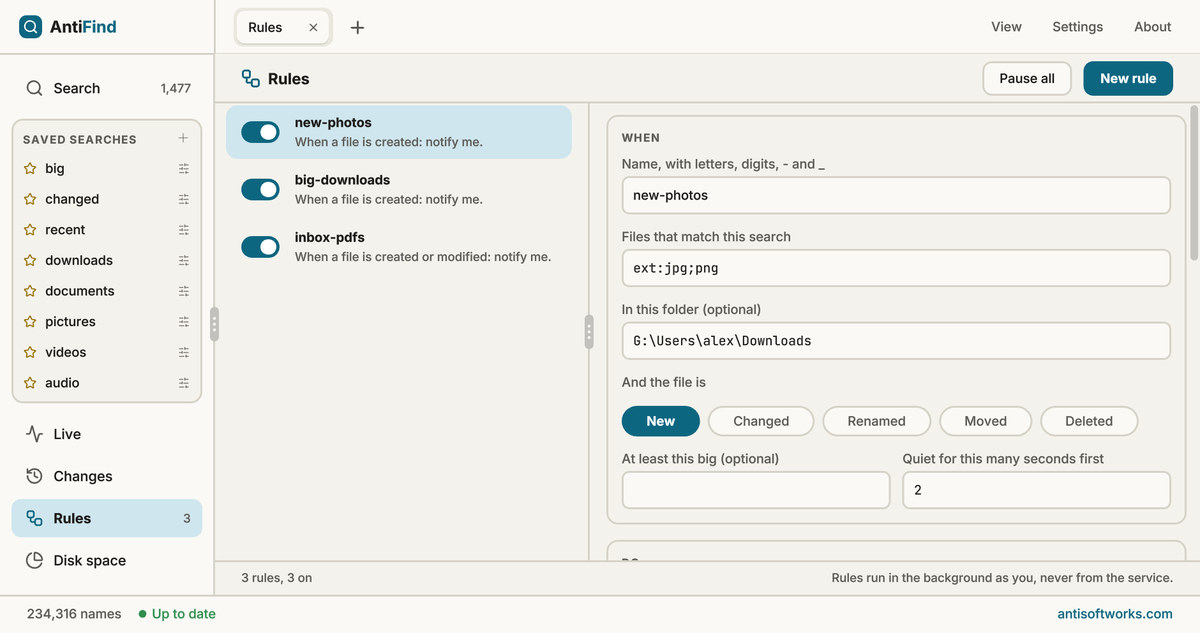 AntiFind Rules, light theme